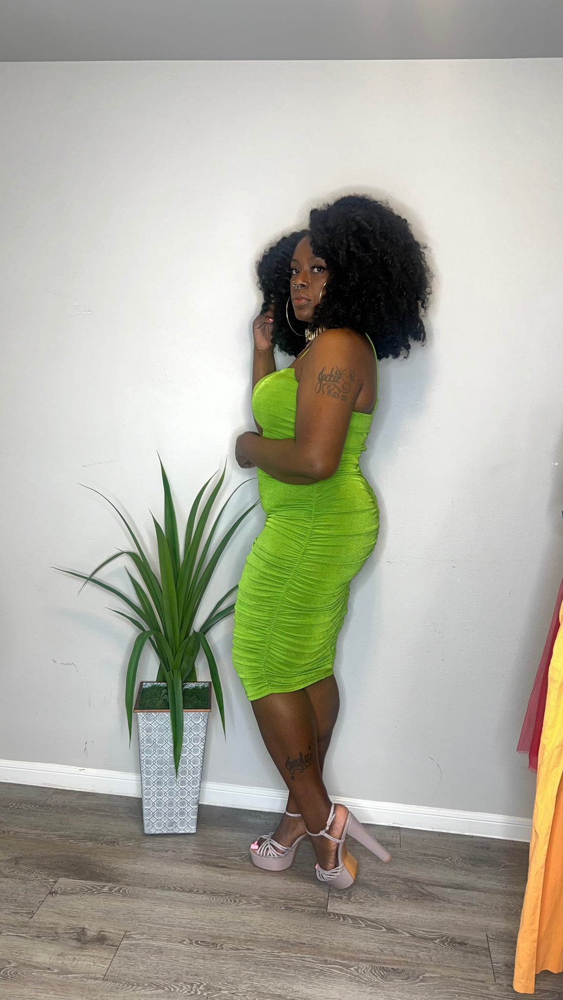 Slime Lime Ruched Bodycon (1XL) Mary Lou's Closet Slime Lime Ruched Bodycon (1XL) Mary Lou's Closet