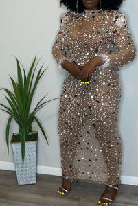 Darcy Long Sleeve Crystal Maxi Dress (Large)