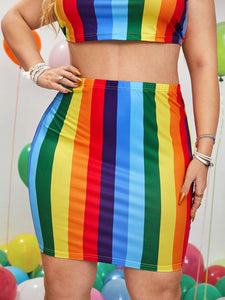 Rainbow Striped Bodycon Skirt (Fit up to 3X)