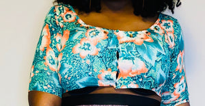 cropped floral green sweater (L)