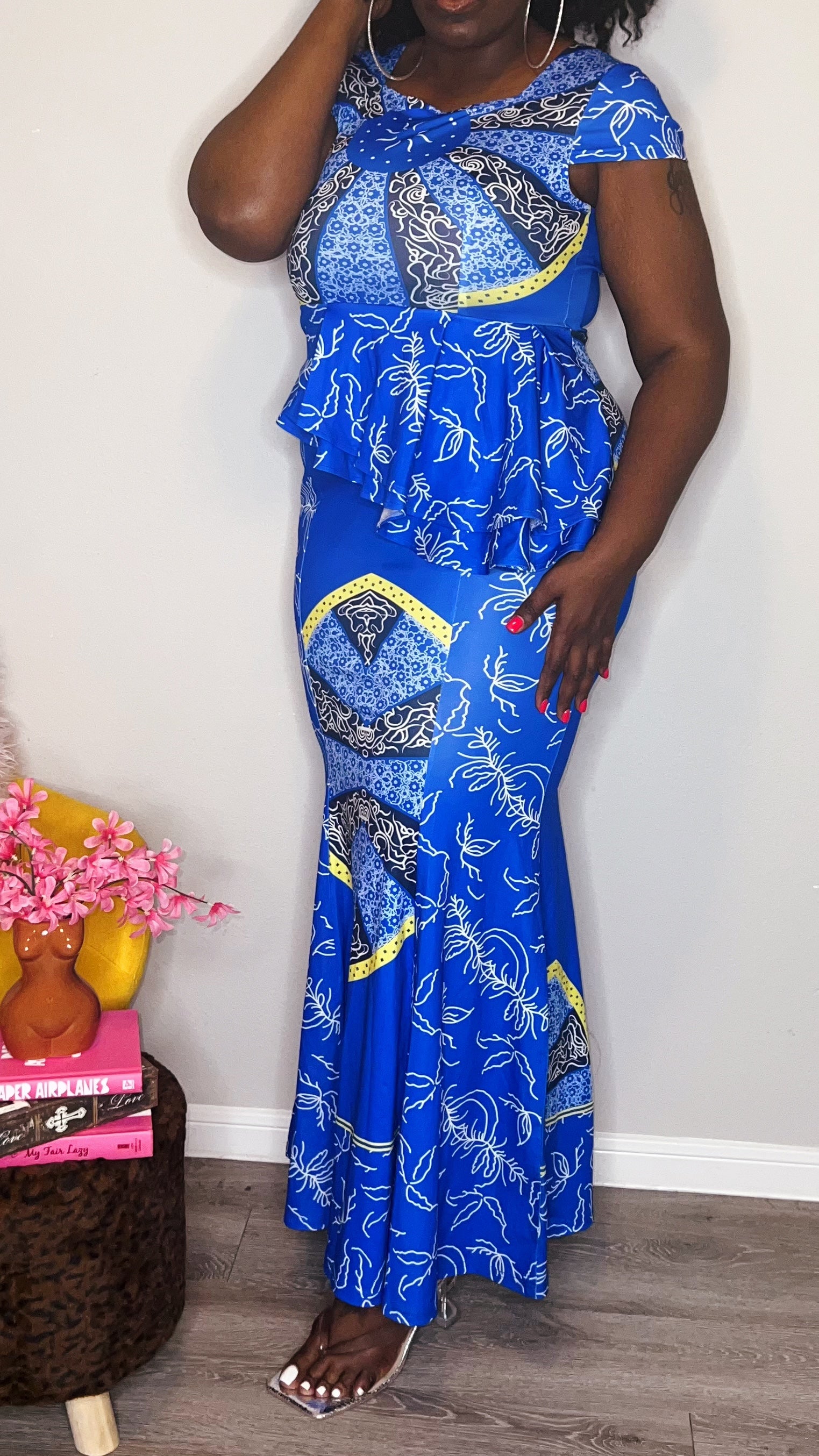 Afrocentric Peplum Mermaid Gown (FITS UP TO XL) – Mary Lou's Closet