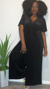 Black Pleated Wide Leg Jumpsuit (20W)