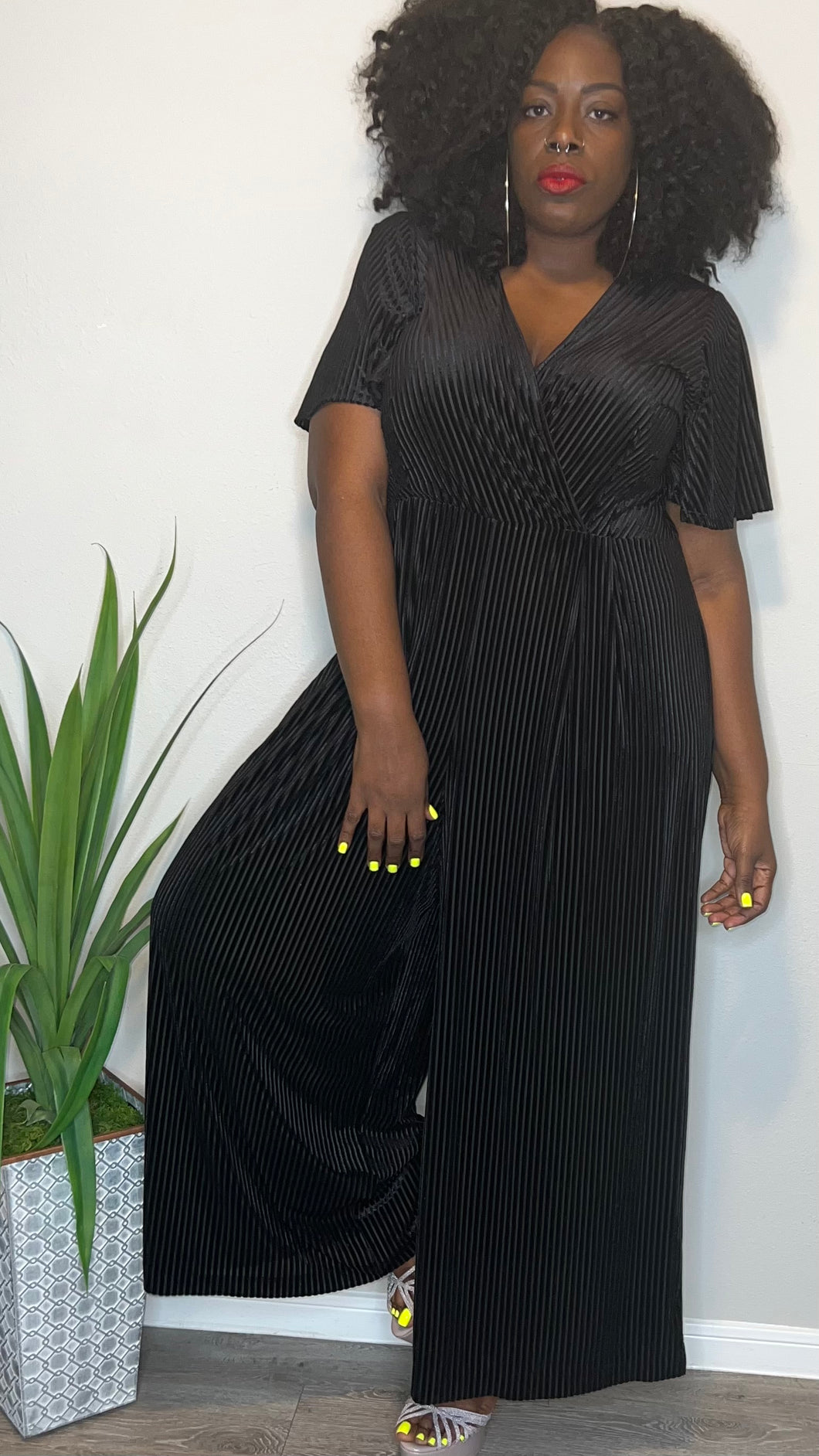 Black Pleated Wide Leg Jumpsuit (20W)