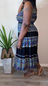 “Michele” Vintage Noire Print Pleated Dress (16)