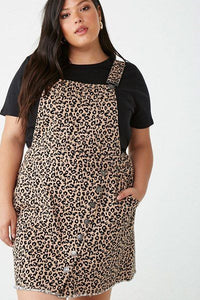 Denim Leopard Overall Dress (2X)