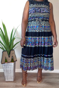 “Michele” Vintage Noire Print Pleated Dress (16)