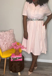 Vintage BELLAMY PINK STRIPE SHIRT DRESS (18/20)