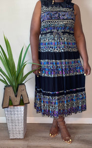 “Michele” Vintage Noire Print Pleated Dress (16)