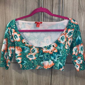 cropped floral green sweater (L)