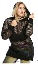 Load image into Gallery viewer, Oversized Black Fishnet Tunic Hoodie -2X
